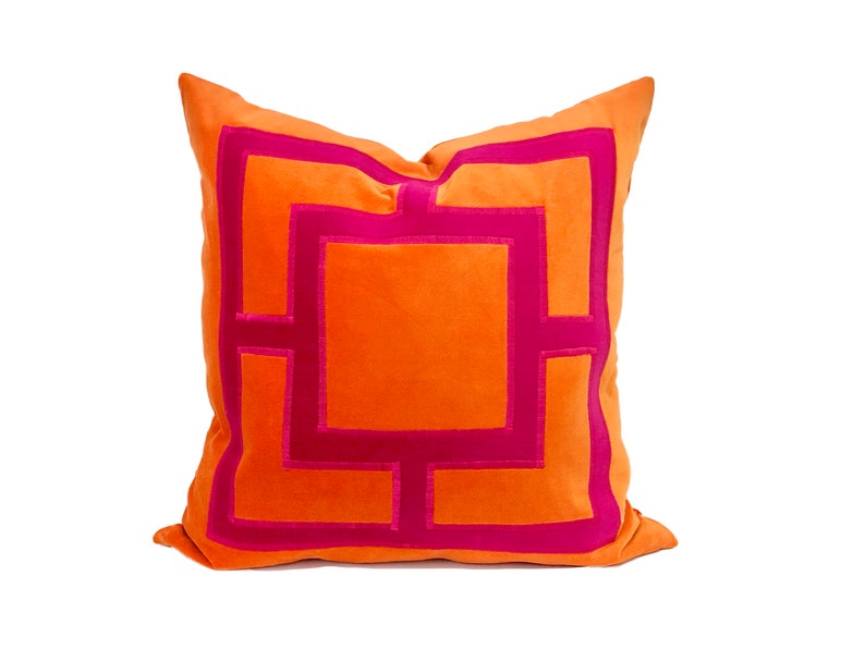 Orange and Fuchsia Pink Square Applique Pillow Cover image 1