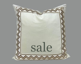 SALE Off White Pillow Cover with Zig Zag Trim - Size 20x20