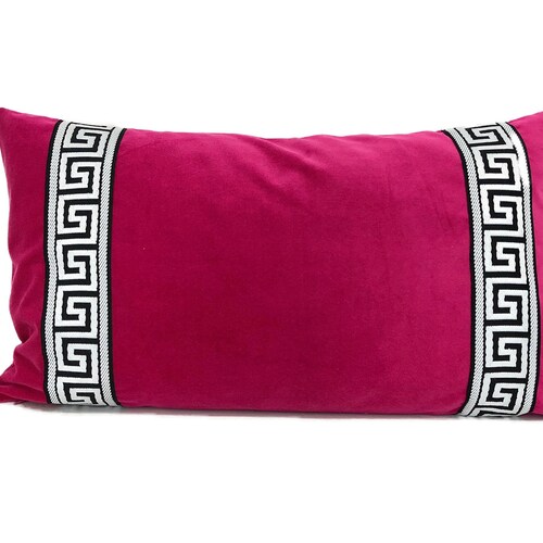 Linen Lumbar Pillow Cover With Greek Key Trim decorative Etsy