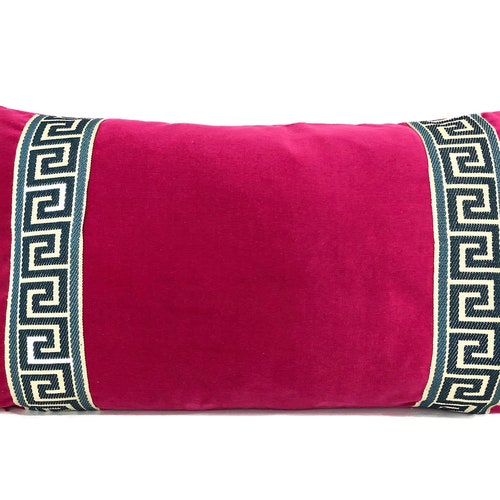Fuchsia Pink Velvet Pillow Cover With Ric Rac Trim Etsy