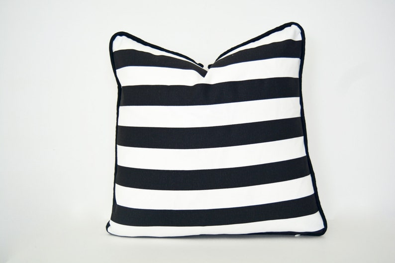 Black and White Pillow Cover with Ball Fringe Modern Pillow image 3