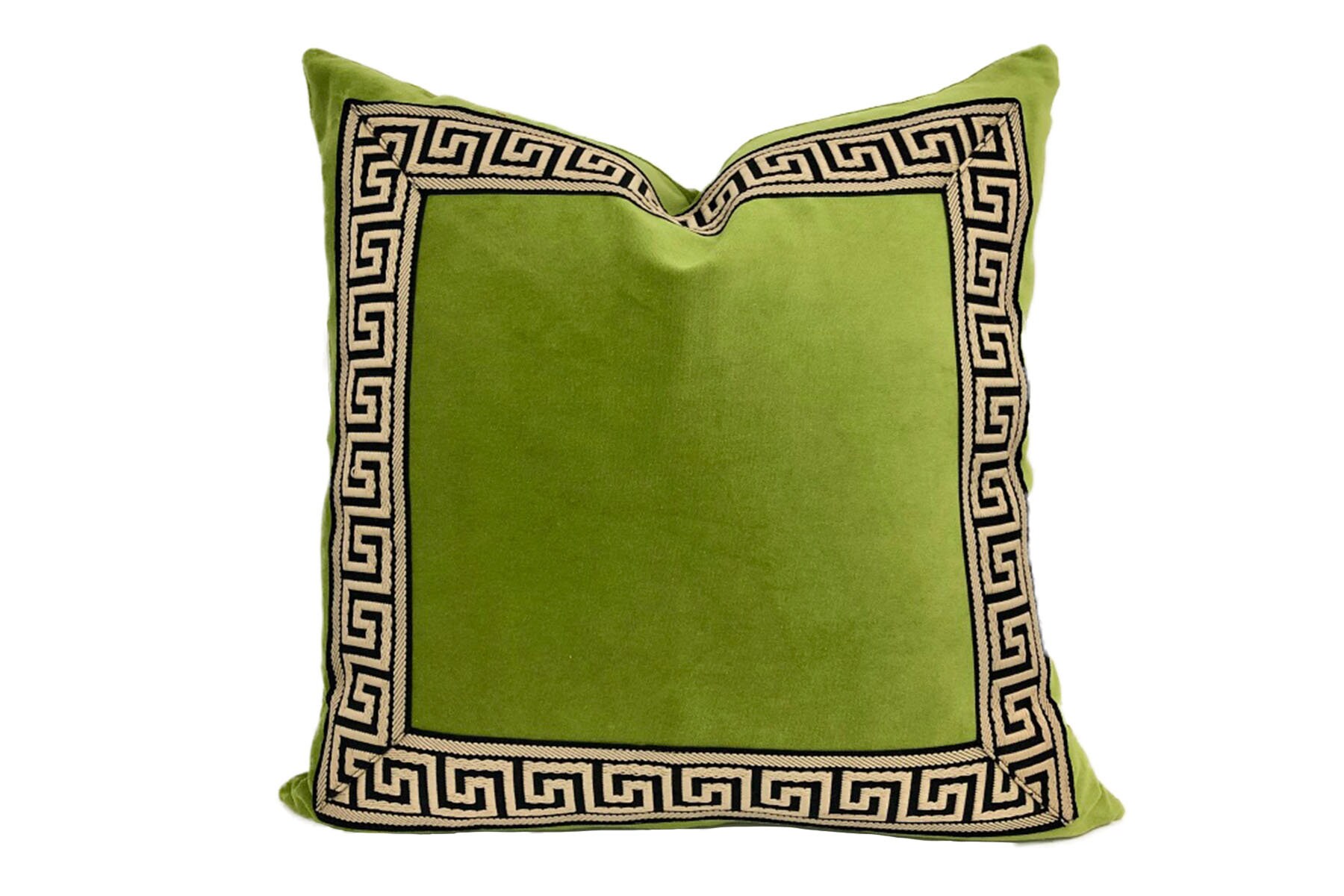 Green Pillow Cover with Greek Key Trim Lime Green Velvet Etsy