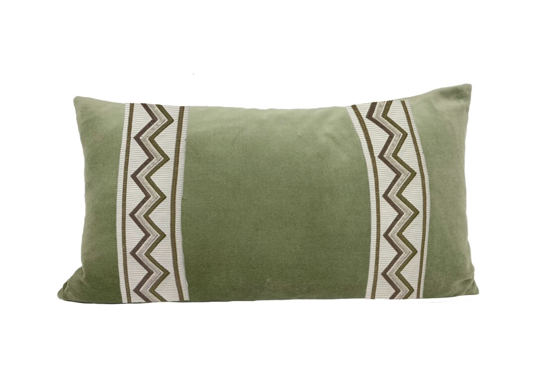 Sage Green Lumbar Pillow Cover With Zig Zag Trim SELECT TRIM COLOR Etsy
