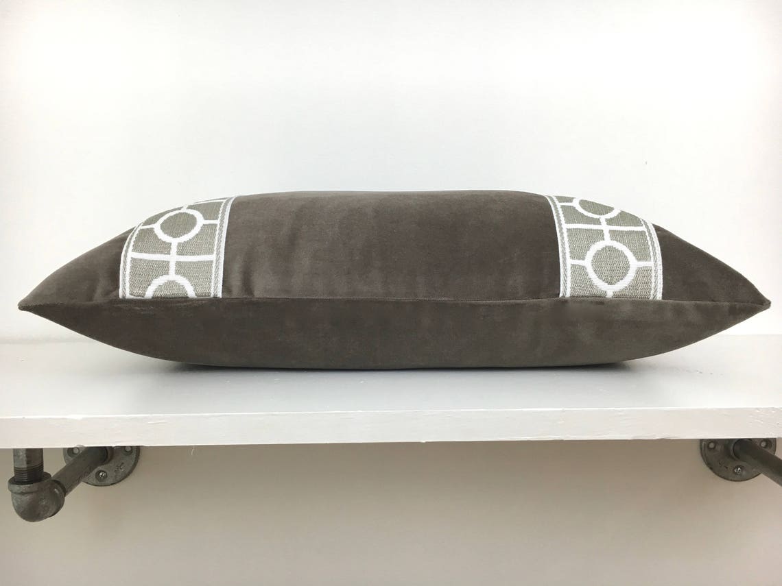 Gray Velvet Lumbar Pillow Cover With Grey and White Trim Etsy