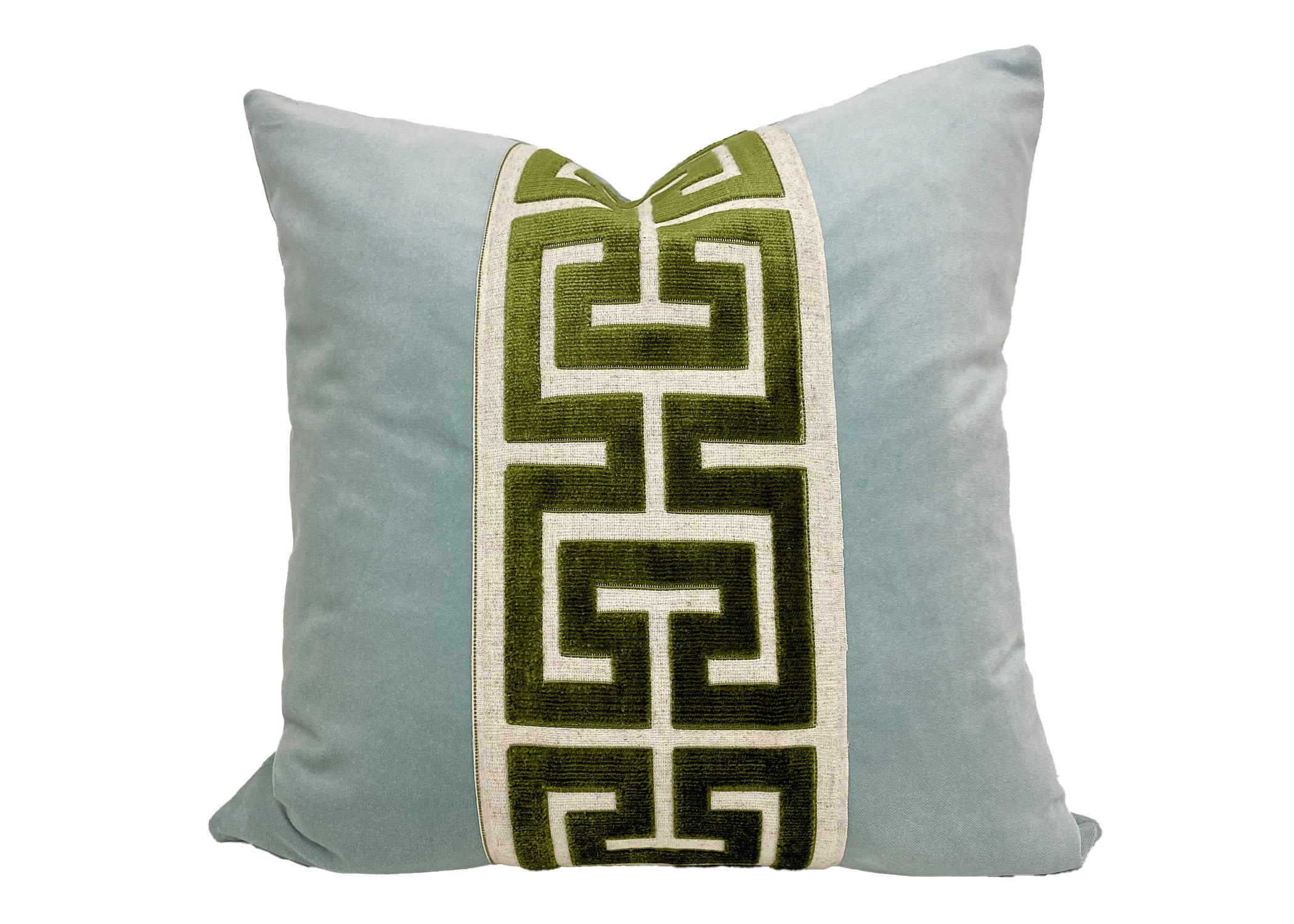 Aqua Mist Velvet Pillow Cover with Large Greek Key Trim Etsy