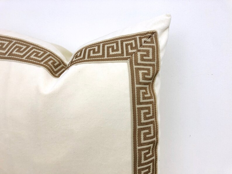 OffWhite Pillow Cover with Gold Greek Key Trim Ivory Velvet Etsy