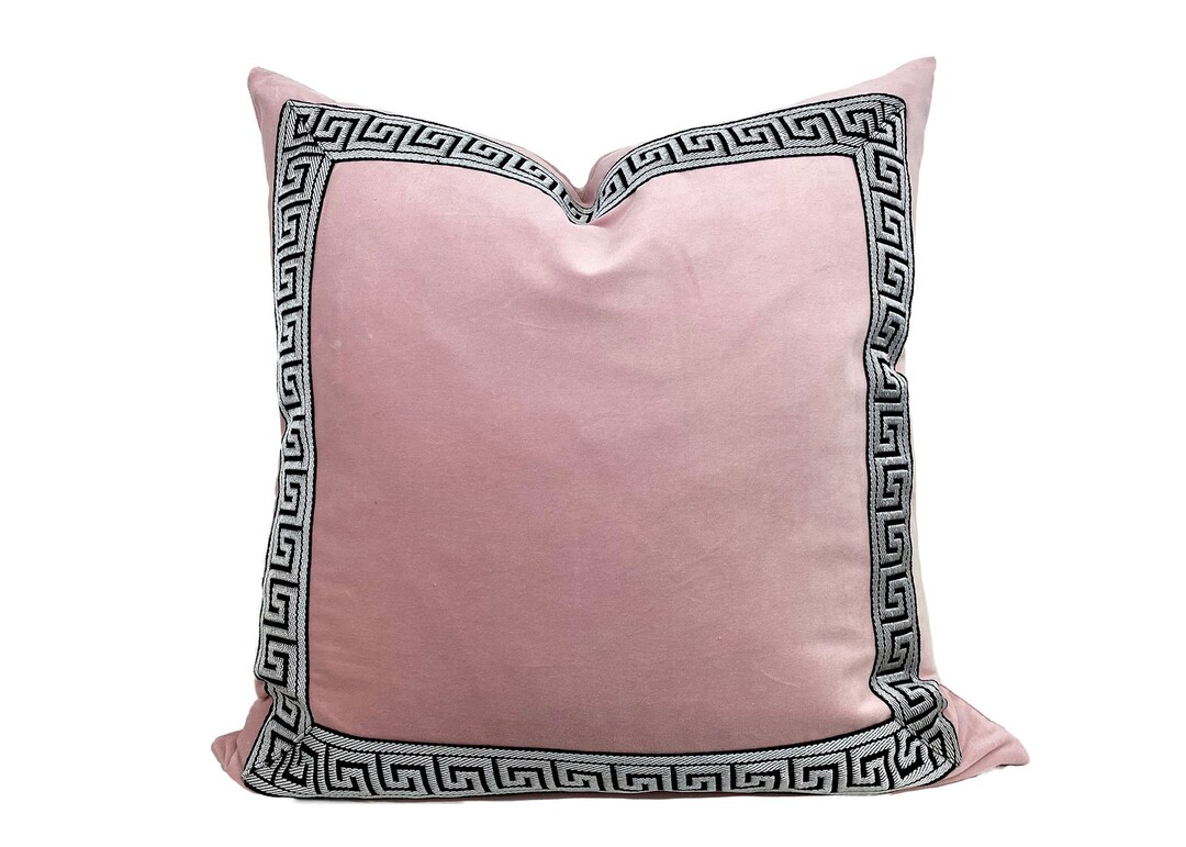 Light Pink Velvet Pillow Cover With Greek Key Shown With Etsy