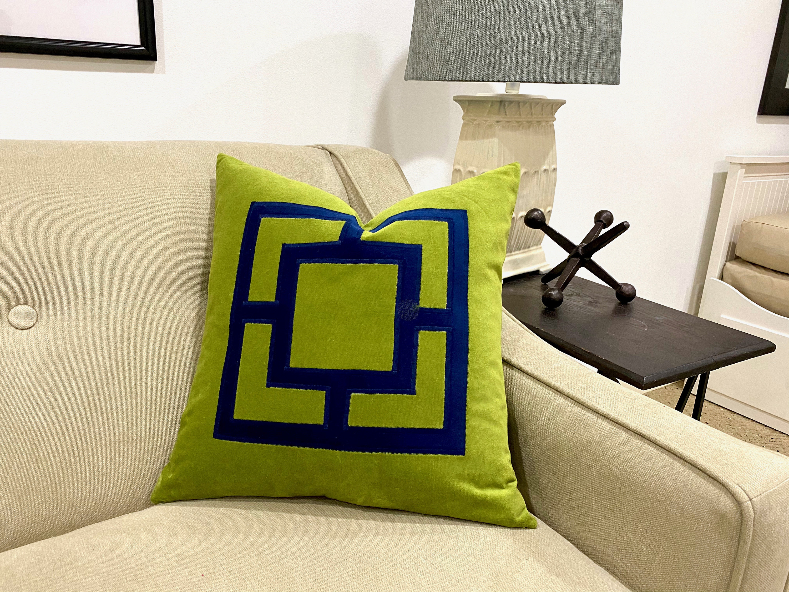 Lime Green Pillow Cover Green Velvet Pillow Cover with Navy Etsy