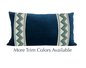 Navy Blue Lumbar Pillow Cover with Zig Zag Trim - SELECT TRIM COLOR