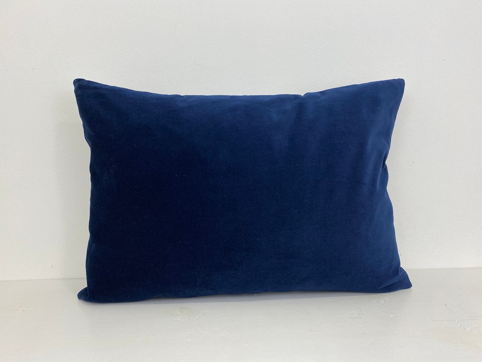 Navy Blue Velvet Lumbar Pillow Cover With Large Greek Key Trim Etsy