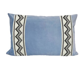 Light Blue Lumbar Pillow Cover with Zig Zag Trim - SELECT TRIM COLOR