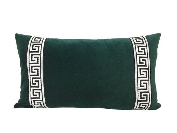 Forest Green Velvet Lumbar Pillow Cover With Black And White Etsy