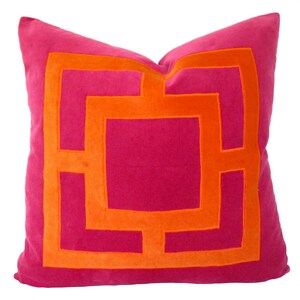 Fuchsia Pink and Orange Square Velvet Applique Pillow Cover
