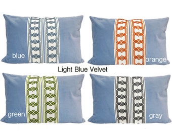 Light Blue Lumbar Pillow Cover with Hexagon Trim - SELECT TRIM COLOR