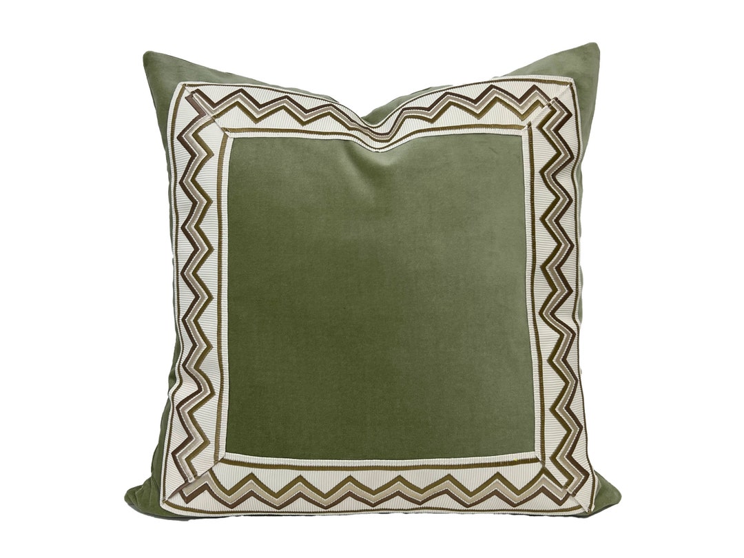 Sage Green Square Pillow Cover With Zig Zag Trim SELECT TRIM COLOR Etsy