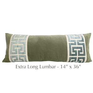 Sage Velvet Lumbar Pillow Cover with Large MIST Greek Key