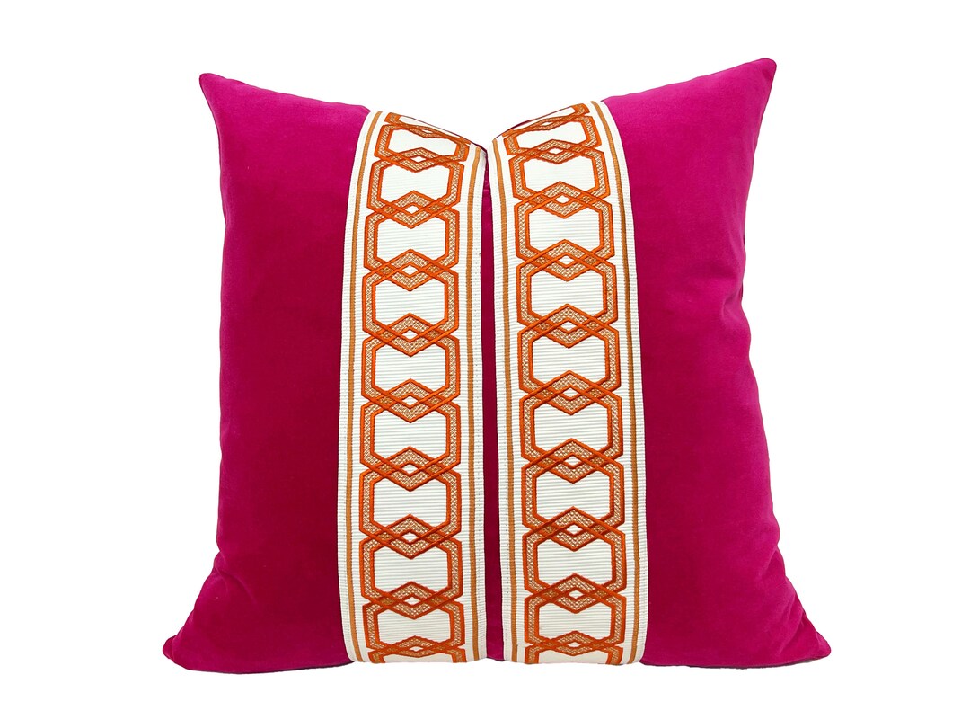 Fuchsia Velvet Pillow Cover With Hexagon Trimselect TRIM COLOR Etsy