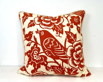 Sale! Orange and White Print Pillow Cover with Off White Piping