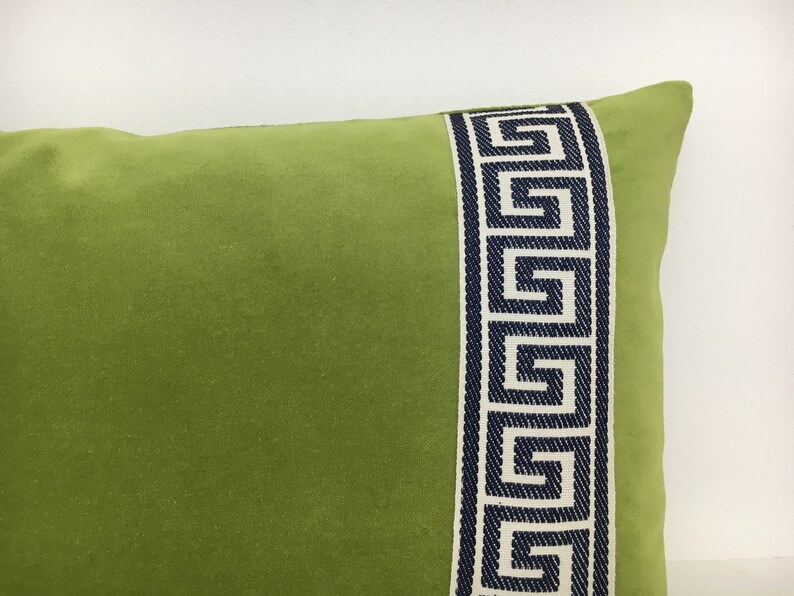 Lime Green Velvet Lumbar Pillow Cover With Greek Key Trim Etsy
