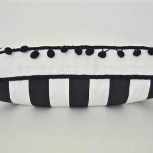 Black and White Pillow Cover with Ball Fringe Modern Pillow image 4