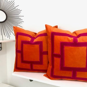 Orange and Fuchsia Pink Square Applique Pillow Cover image 4