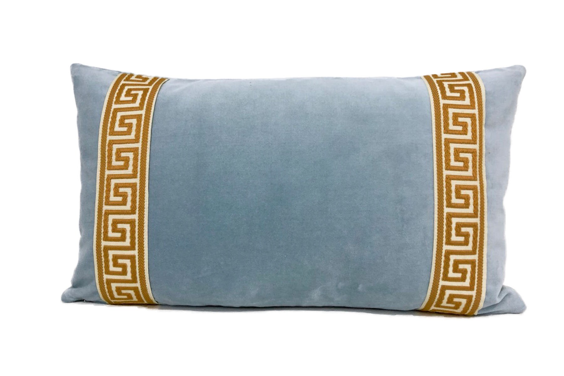 Light Blue Velvet Lumbar Pillow Cover with Gold Greek Key Trim Etsy