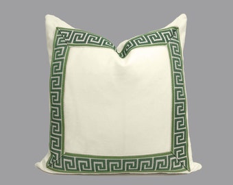 Off-White Pillow Cover with Greek Key Trim - SELECT TRIM COLOR