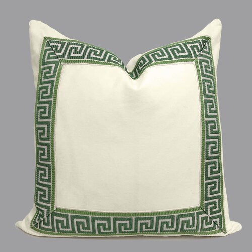 Sage Green Velvet Pillow Cover With Greek Key Trim SELECT Etsy