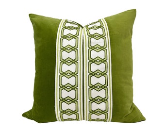 Lime Green Square Velvet Pillow Cover with Hexagon Trim - SELECT TRIM COLOR