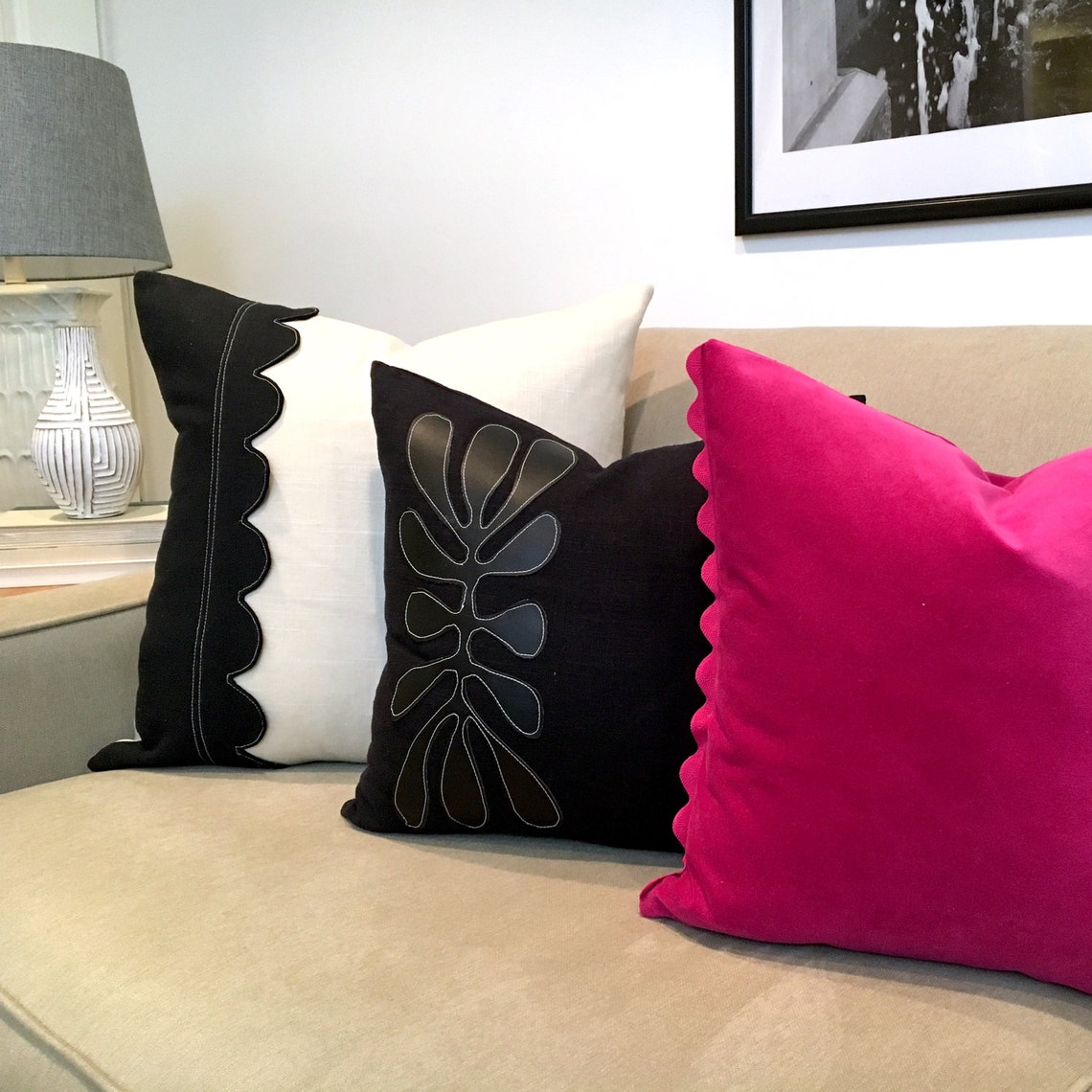 Black and White Pillow Cover linen pillow cover with linen Etsy