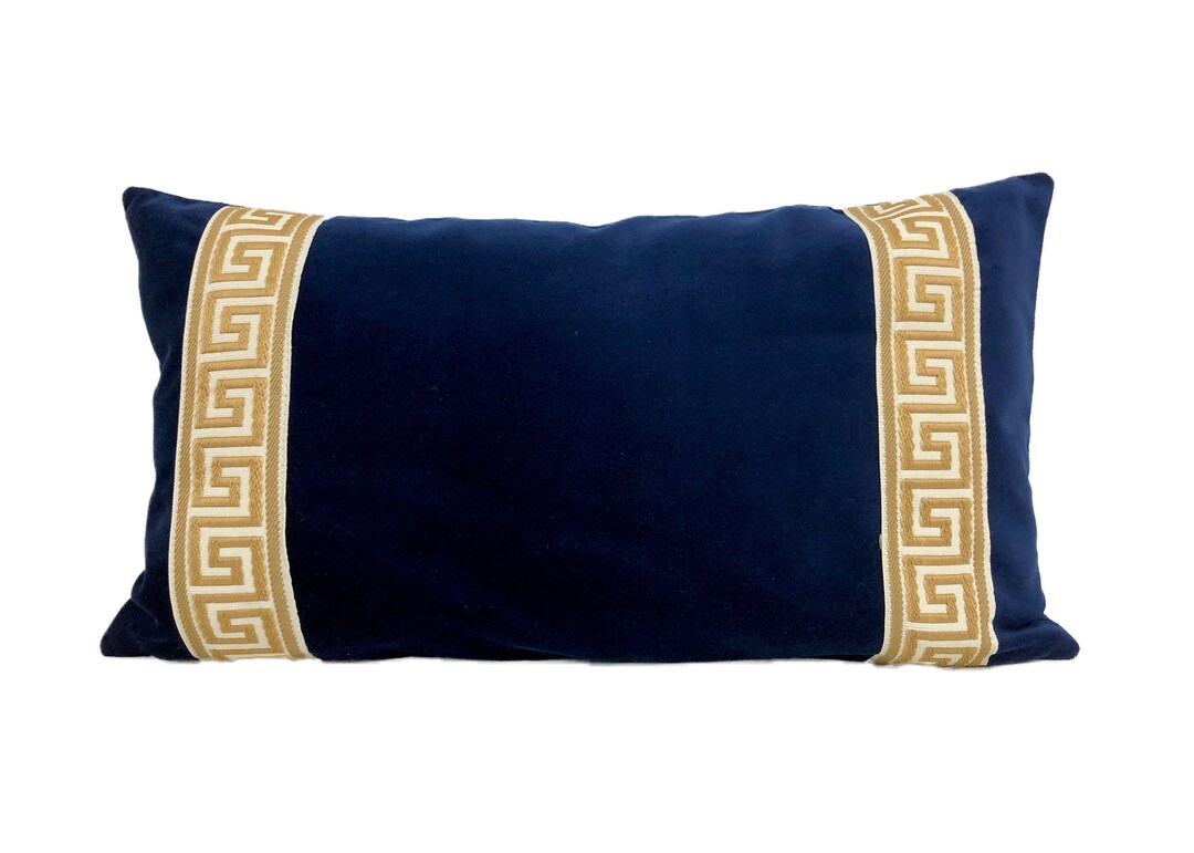 SALE Navy Lumbar Pillow Cover With GOLD Greek Key Trim Size Etsy