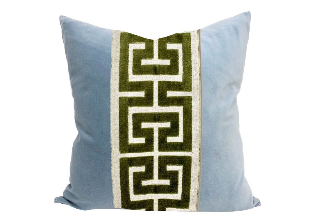 Light Blue Velvet Pillow Cover With Large Greek Key Shown Etsy