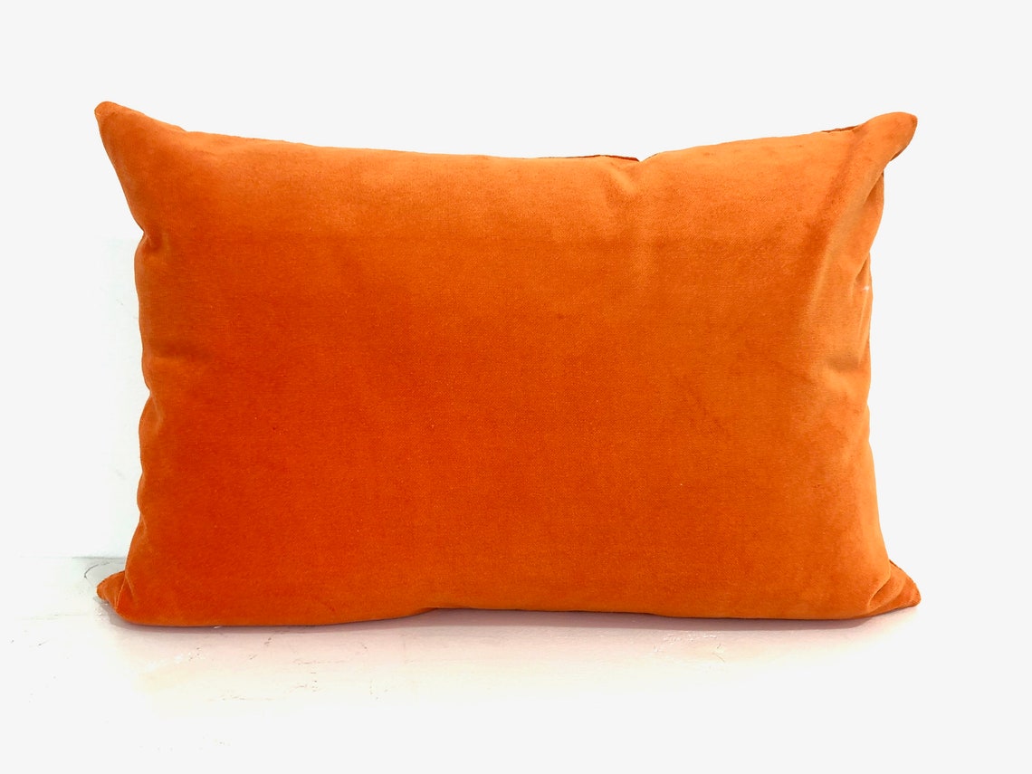 Orange Lumbar Pillow Cover With Gray Greek Key Trim Etsy
