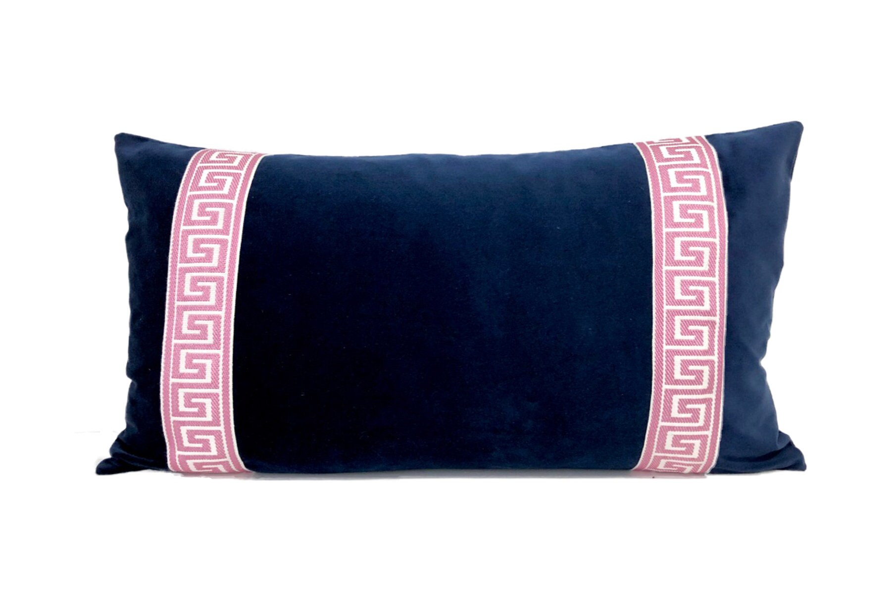 Navy Pillow Cover Blue Velvet Lumbar Pillow with Pink Greek Etsy