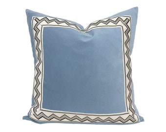 Light Blue Pillow Cover with Zig Zag Trim - SELECT TRIM COLOR