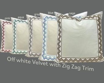 Off White Pillow Cover with Zig Zag Trim - SELECT TRIM COLOR