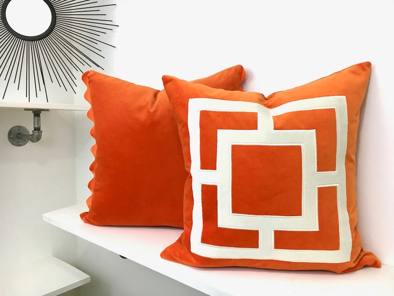 Orange Pillow Cover orange Velvet Pillow Cover With Offwhite Etsy