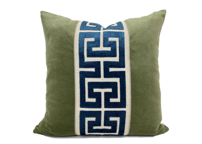 Sage Green Velvet Pillow Cover With Large Greek Key Trim - Etsy
