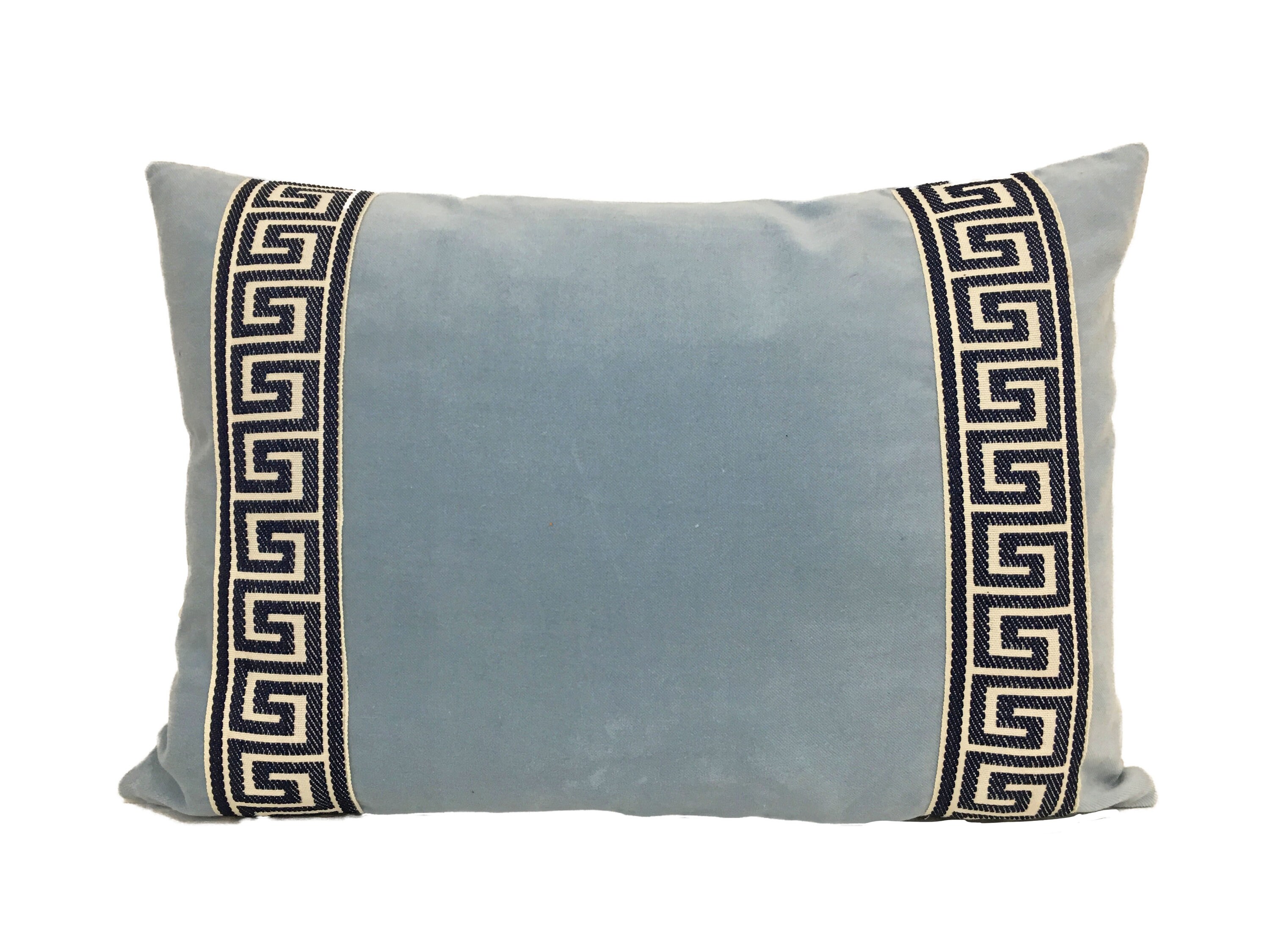 Light Blue Velvet Lumbar Pillow Cover with Marine Blue Greek Etsy