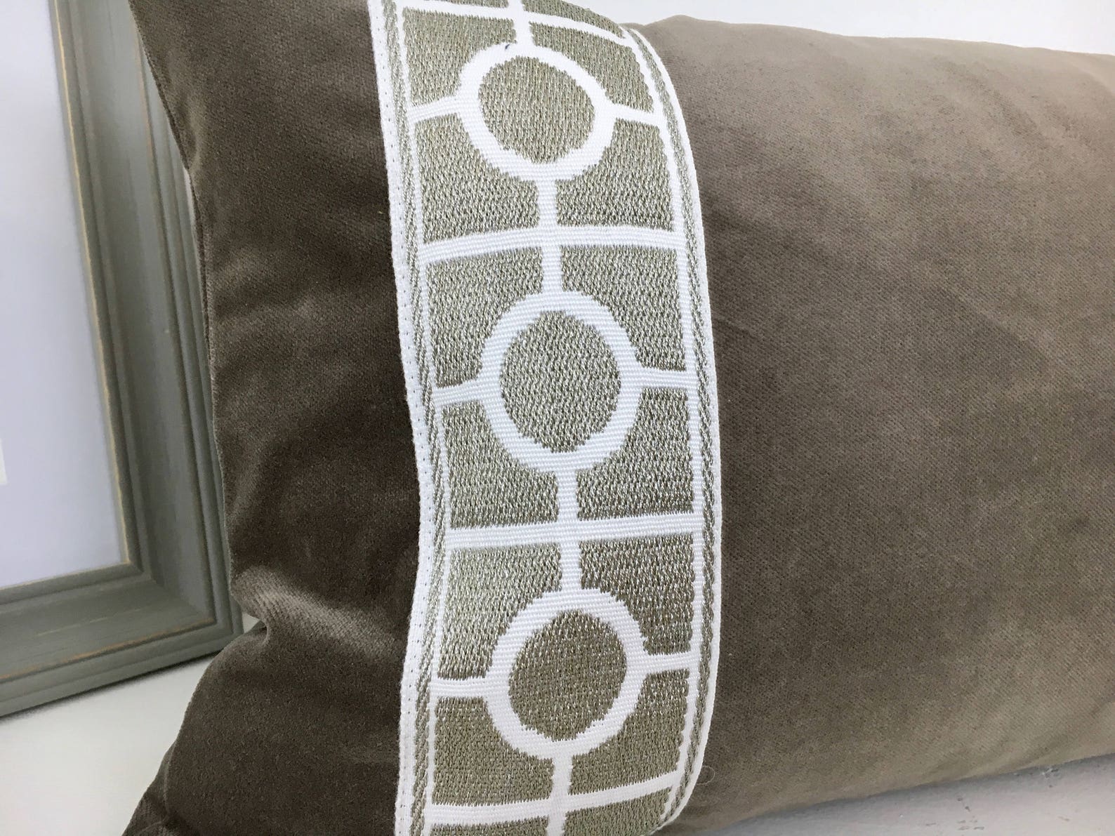 Gray Velvet Lumbar Pillow Cover With Grey and White Trim Etsy