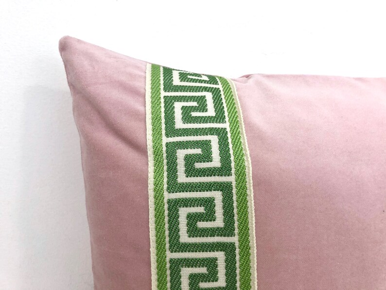 Pink Pillow Cover Light Pink Velvet Lumbar Pillow With Green Etsy