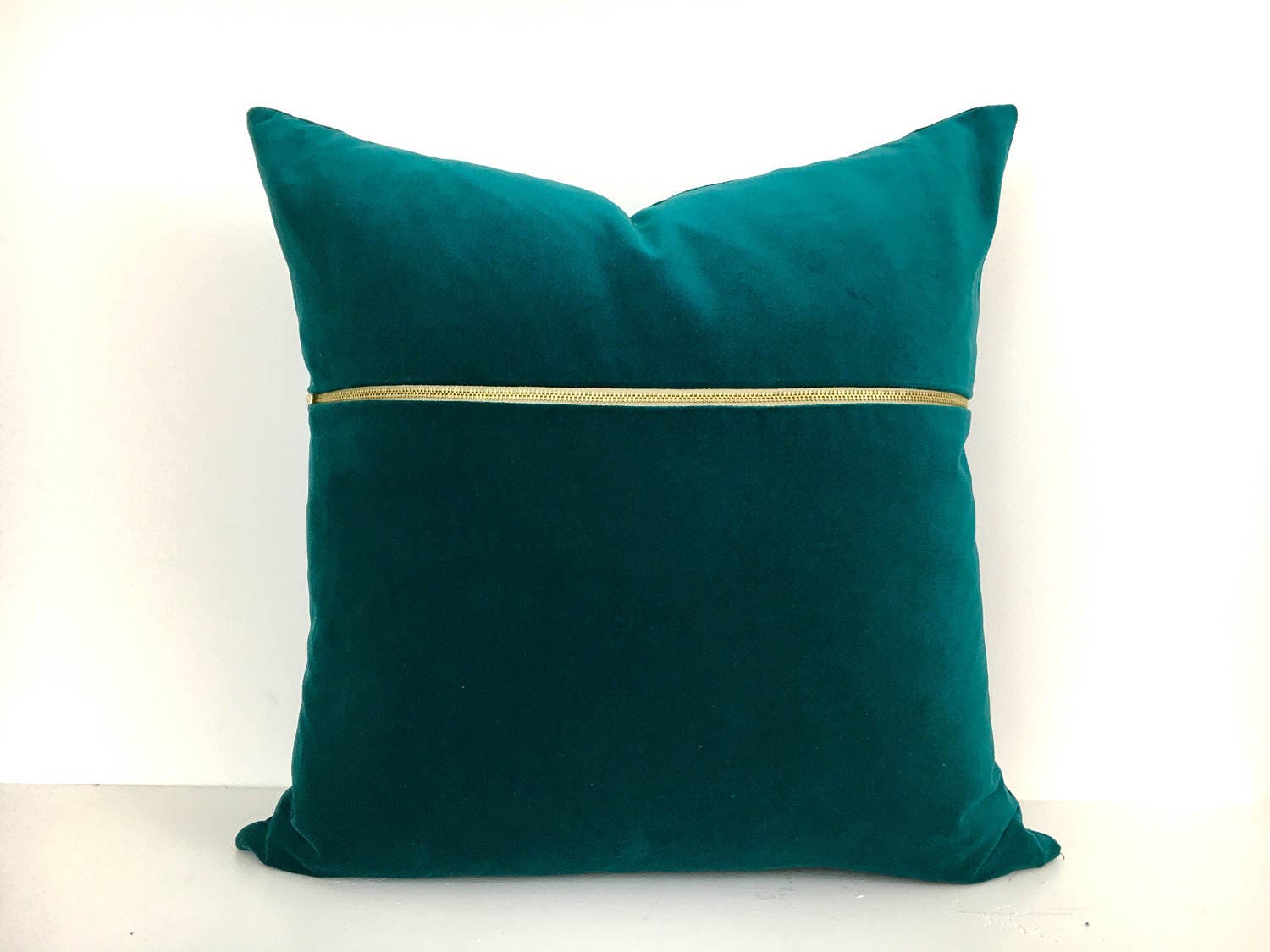 Teal Velvet Pillow Cover with Brass Zipper. Etsy