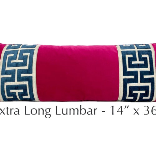 Fuchsia Pink Velvet Lumbar Pillow Cover With Large Greek Key Etsy