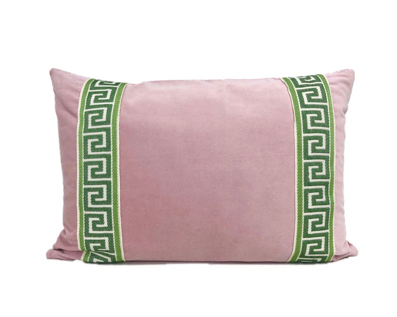 Pink Pillow Cover Light Pink Velvet Lumbar Pillow With Green Etsy