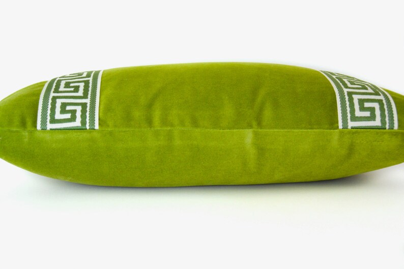 Lime Green Velvet Lumbar Pillow Cover With Greek Key Trim Etsy
