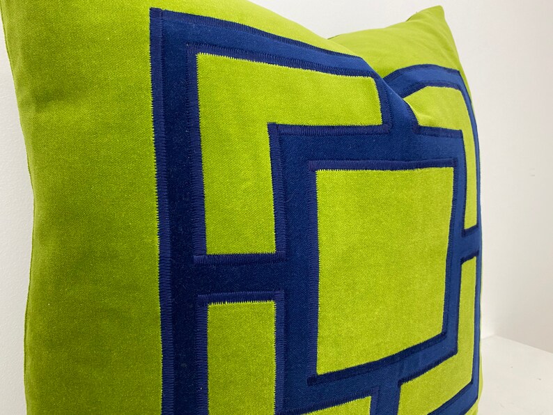 Lime Green Pillow Cover Green Velvet Pillow Cover with Navy Etsy