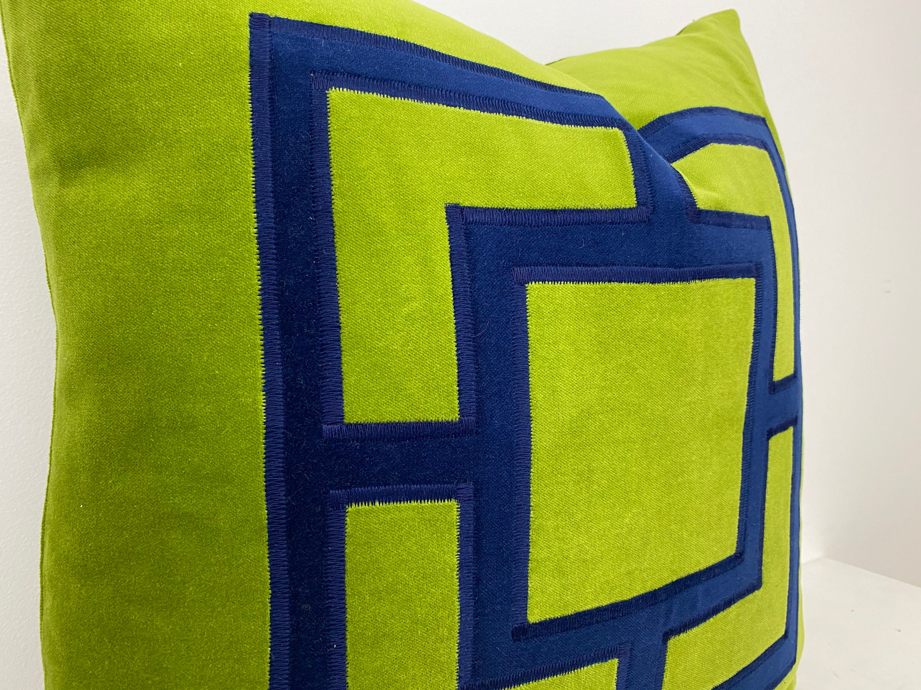 Lime Green Pillow Cover Green Velvet Pillow Cover with Navy Etsy