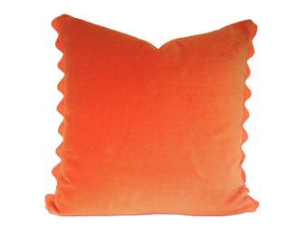 Orange Pillow Cover - Orange Velvet PIllow Cover with Ric Rac Trim