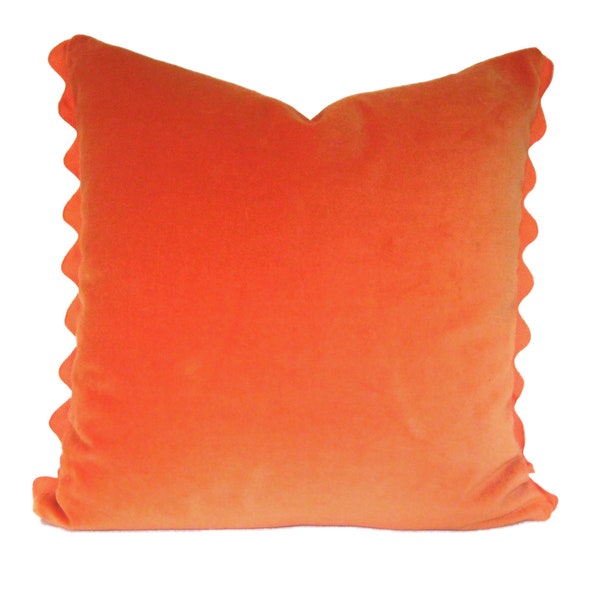 Orange Pillow Cover - Orange Velvet PIllow Cover with Ric Rac Trim