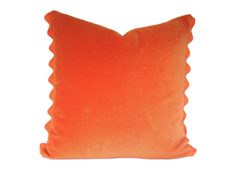 Orange Pillow Cover Orange Velvet PIllow Cover with Ric Rac Trim image 1